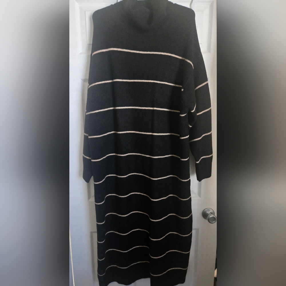 Plus Sizw Mango Cowl Neck Stripe Sweater Dress